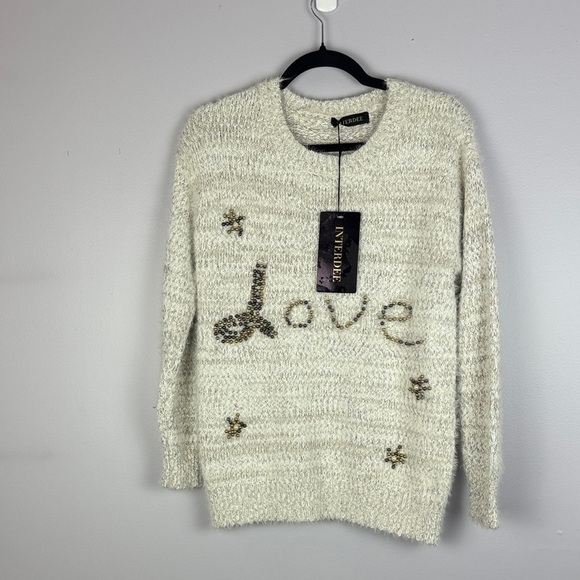 Interdee Love Stub Long Sleeve Cream Small Sweater - Picture 2 of 15